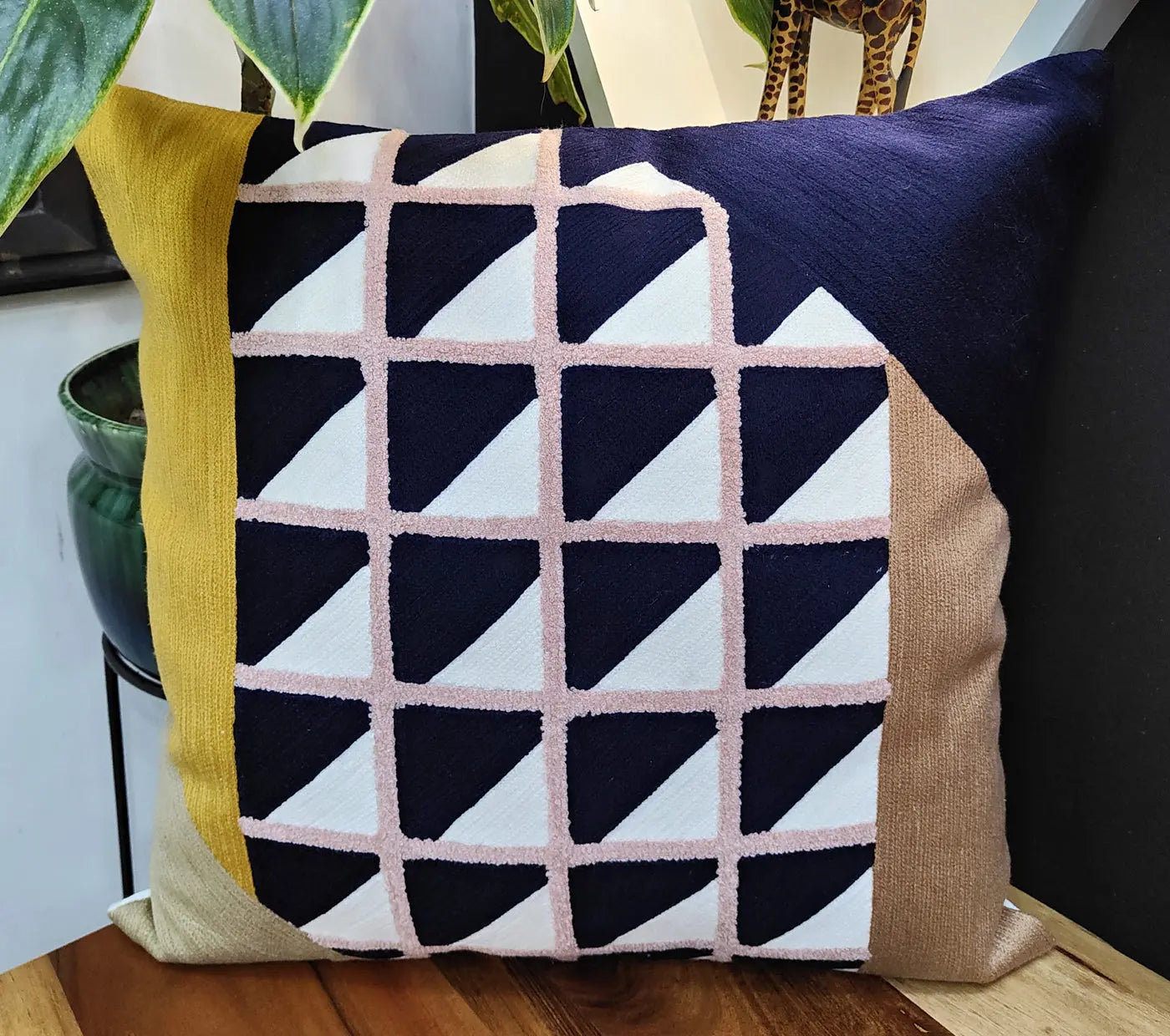 Geo Triangles Embroidered Cushion Cover Size 50X50Cms House of Omaya