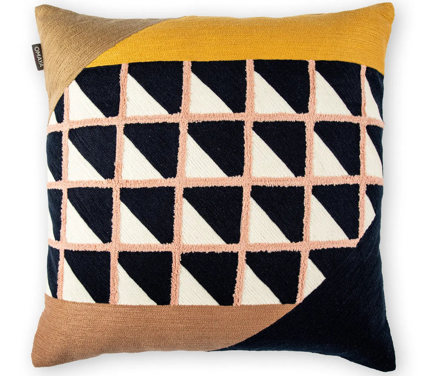 Geo Triangles Embroidered Cushion Cover Size 50X50Cms House of Omaya