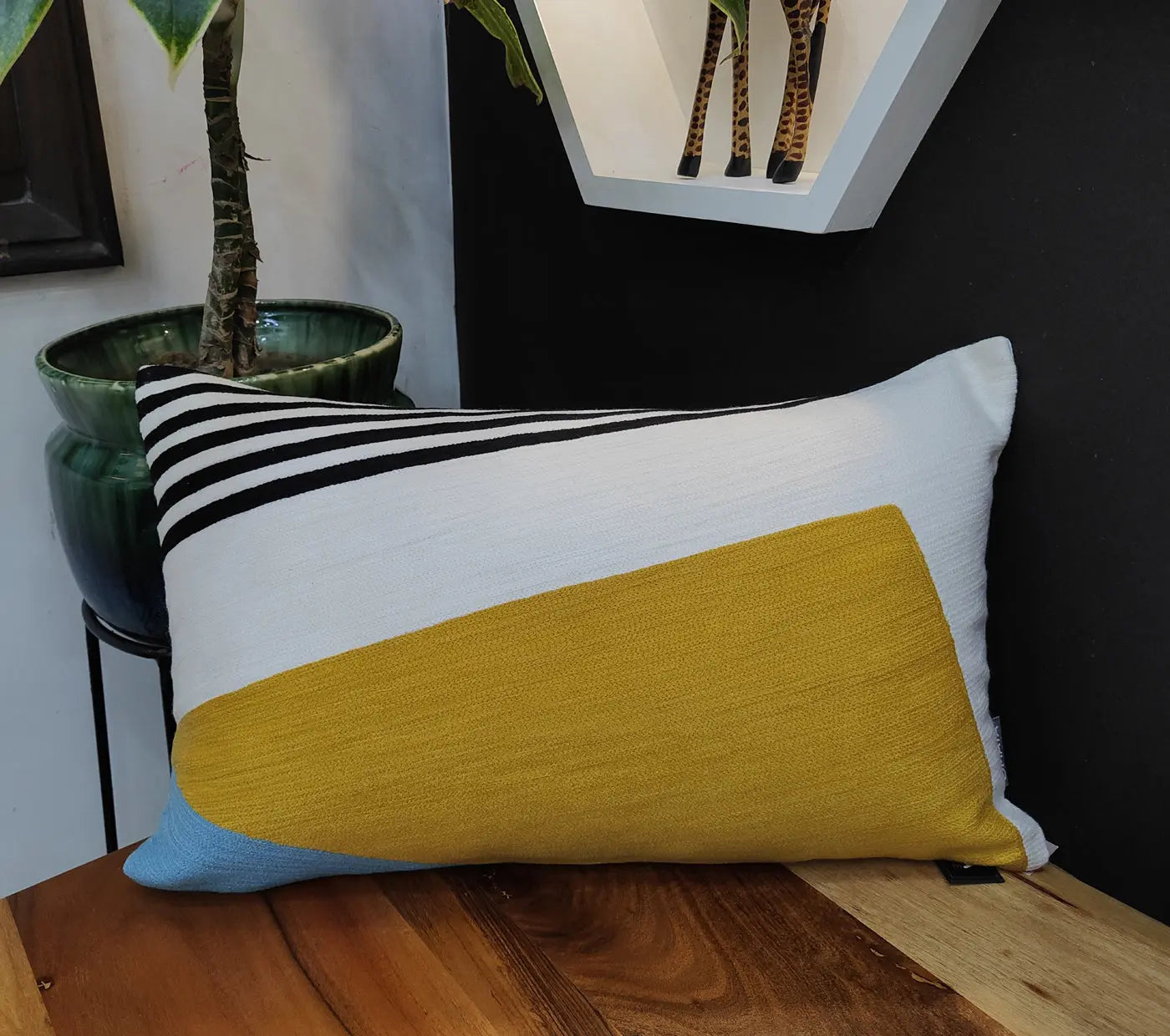 Geo Diagonal Stripes Embroidered Cushion Cover Size 30X50Cms House of Omaya