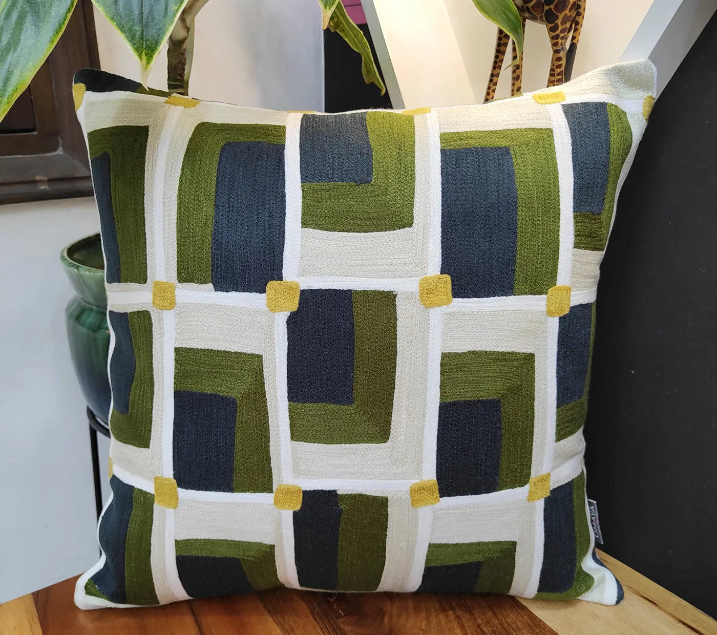 Overlapped Rectangles Embroidered Cushion Size 50X50Cms