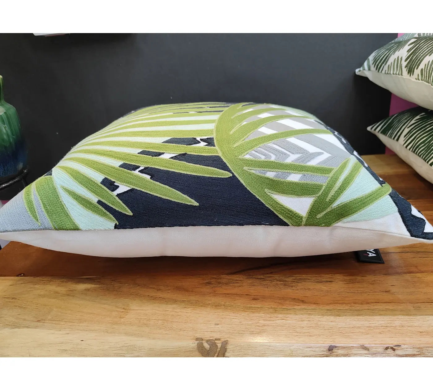Tropical Leaves Embroidered Cushion Cover Size 50X50Cms