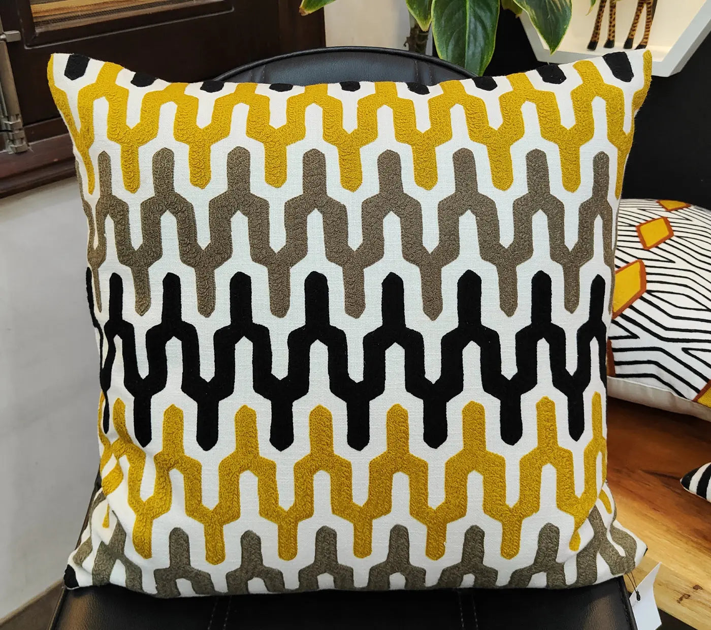 Chevron pattern Embroidered Cushion Cover Size 50X50Cms House of Omaya