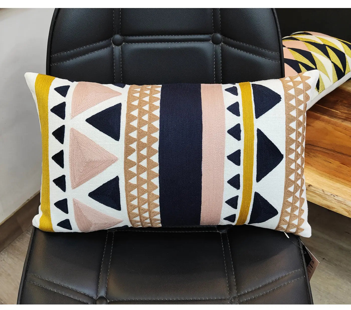 Beautiful Chainstitch embroidery in Modern Geo Floral Pattern Cushion Cover Size 30X50 House of Omaya