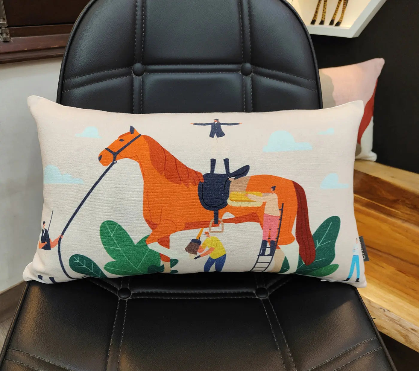Horse Grooming Printed Cushion Cover Size 30X50Cms House of Omaya