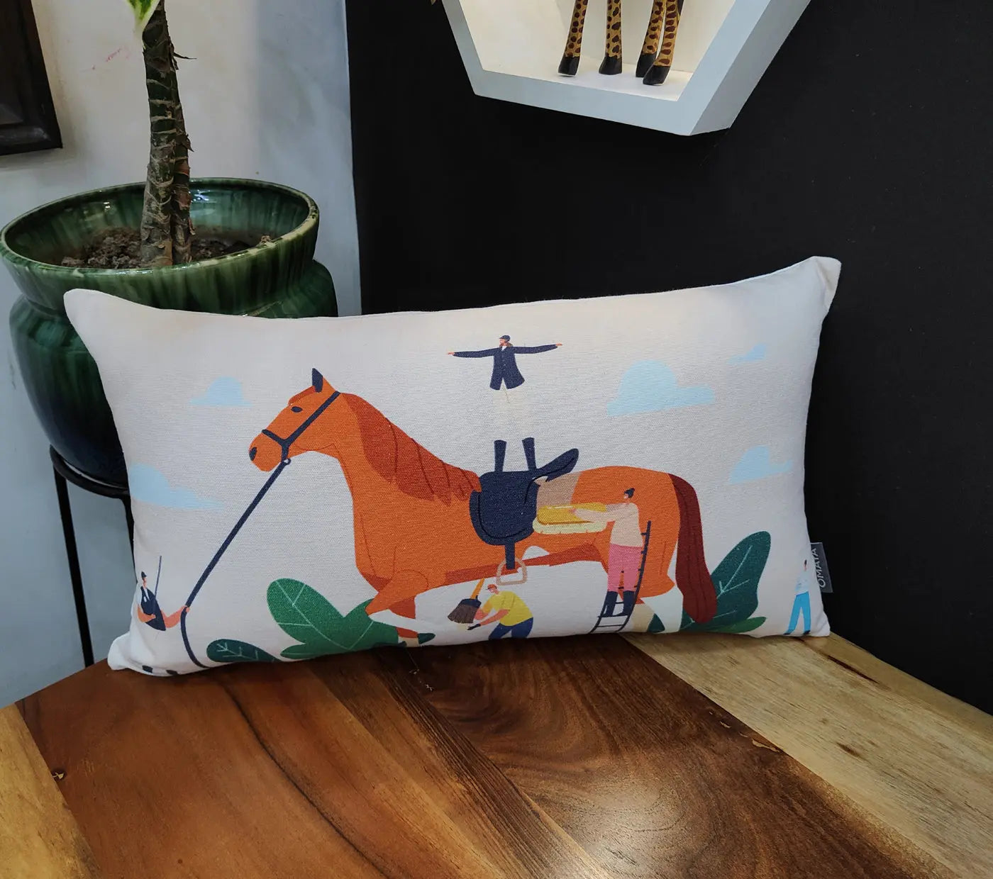 Horse Grooming Printed Cushion Cover Size 30X50Cms House of Omaya