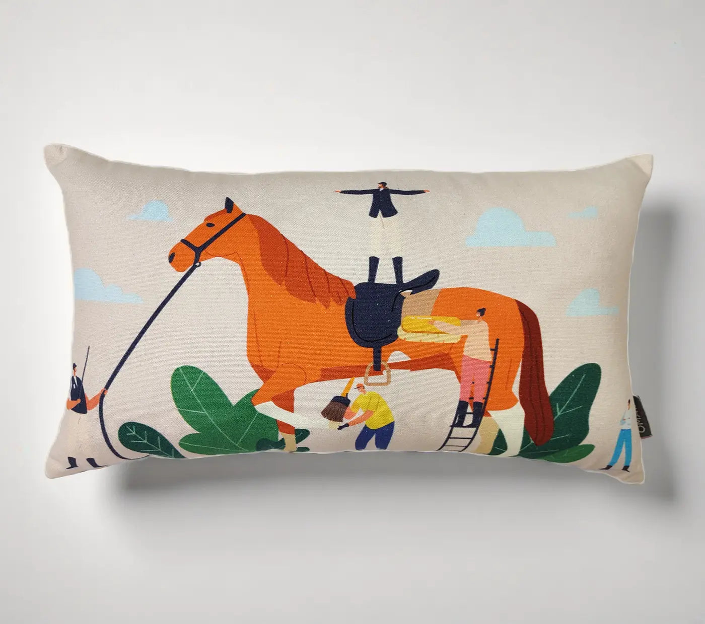 Horse Grooming Printed Cushion Cover Size 30X50Cms House of Omaya