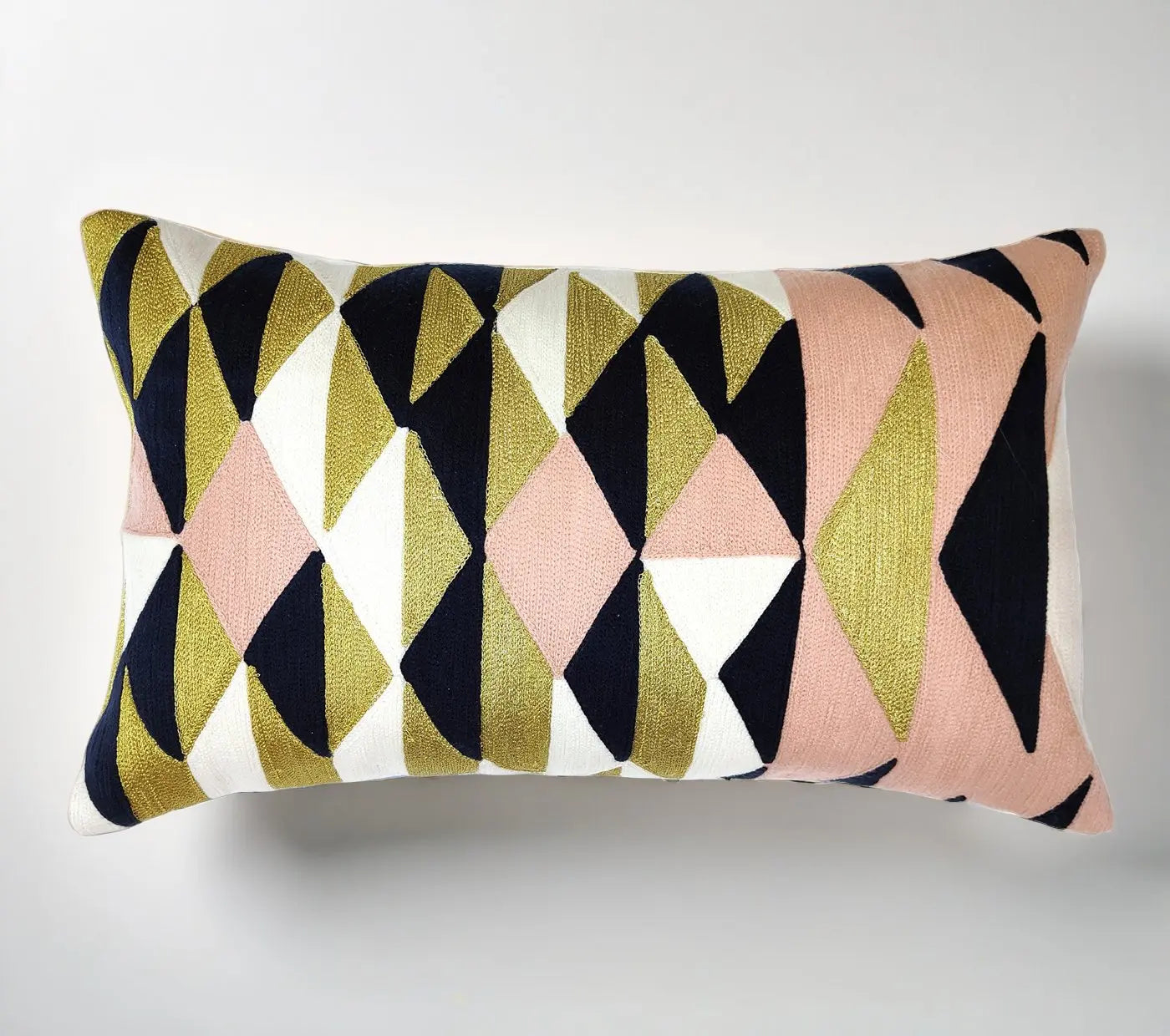 Geo triangles Enbroidered Cushion Cover Size 30X50Cms House of Omaya