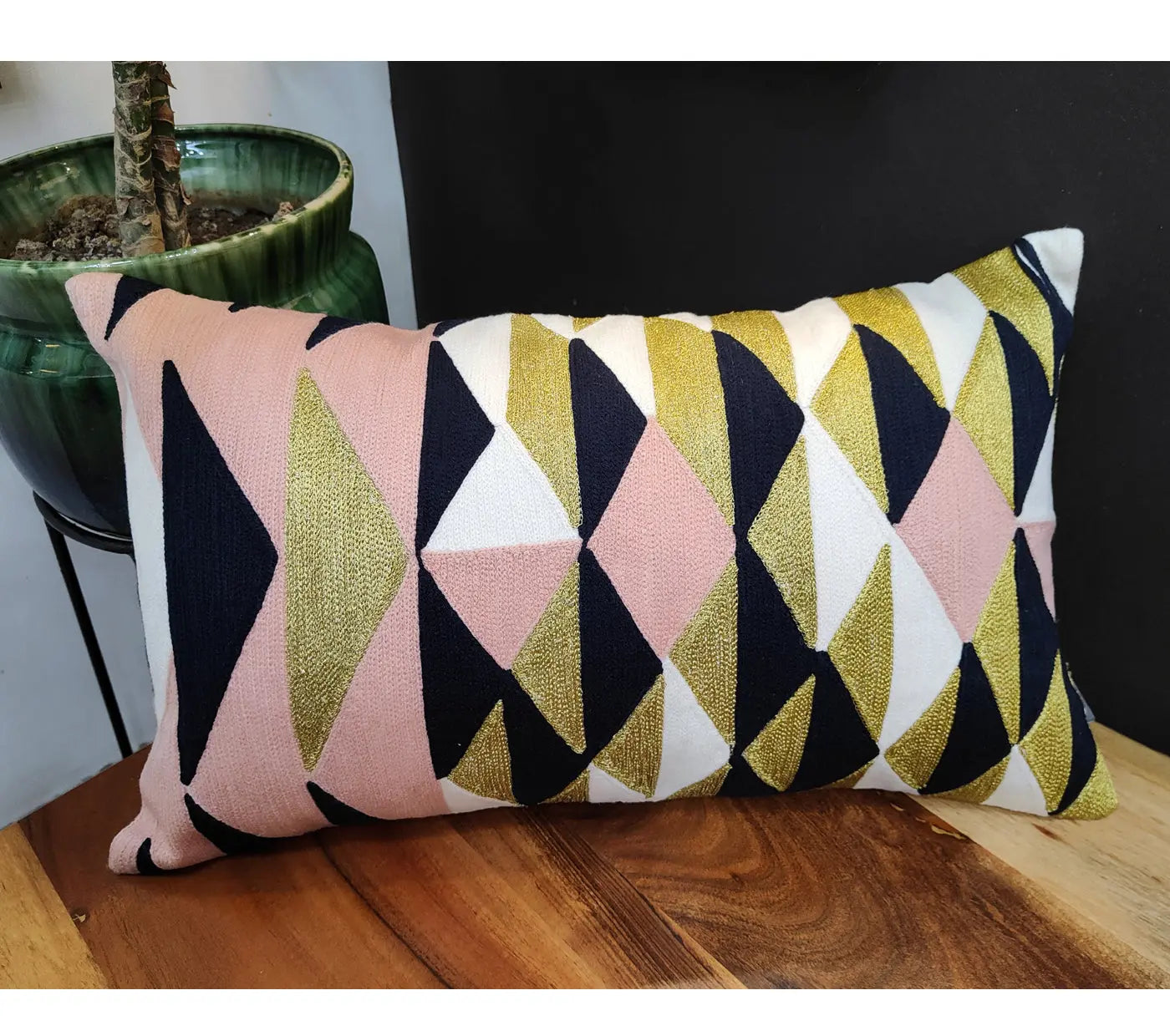 Geo triangles Enbroidered Cushion Cover Size 30X50Cms House of Omaya