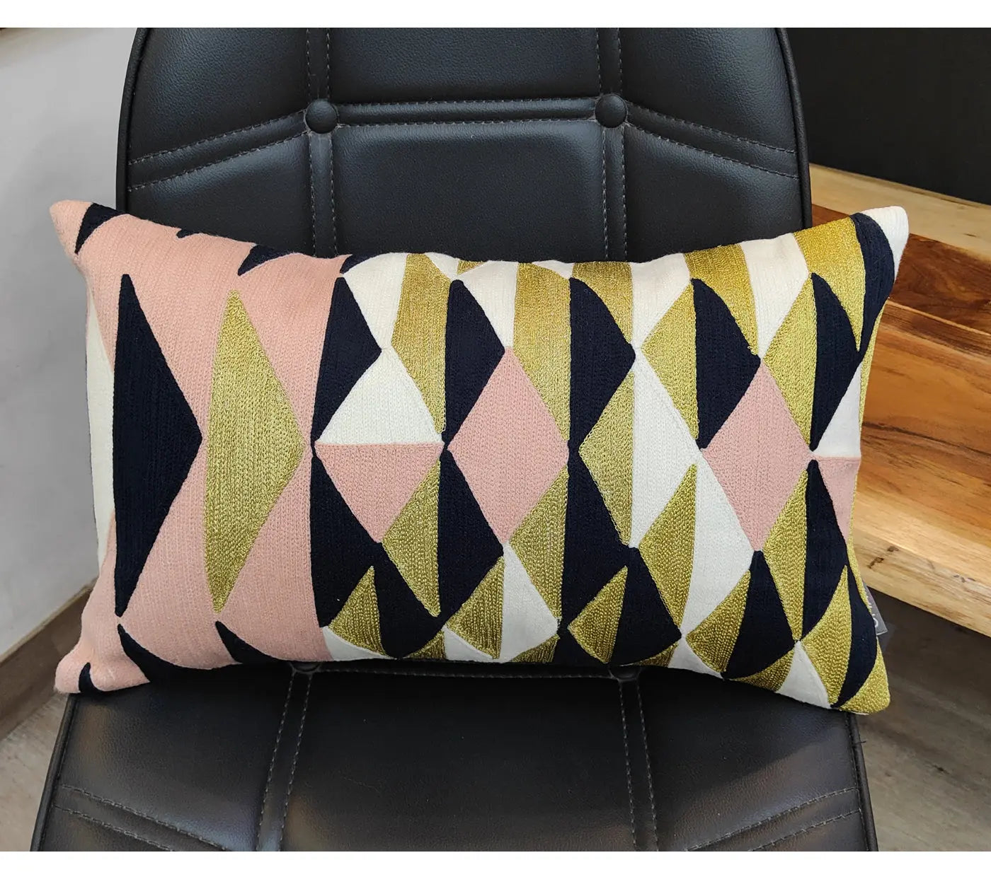 Geo triangles Enbroidered Cushion Cover Size 30X50Cms House of Omaya