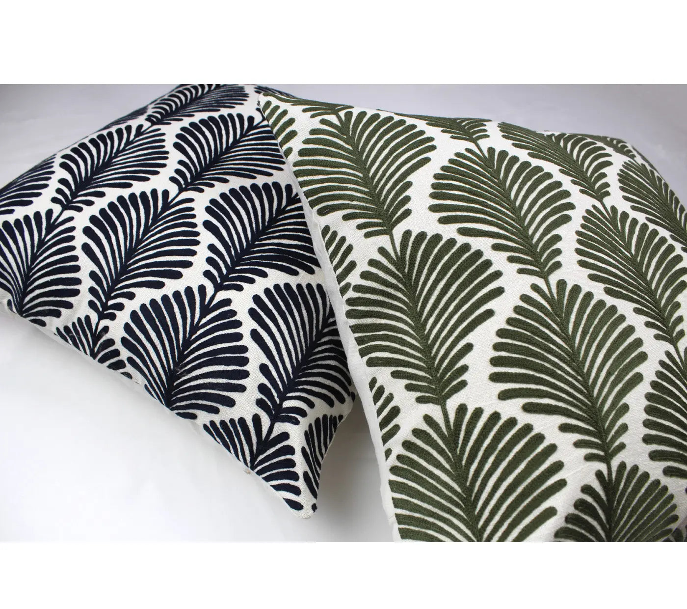 Olive Ferns Embroidered Cushion Cover Size 50X50Cms House of Omaya