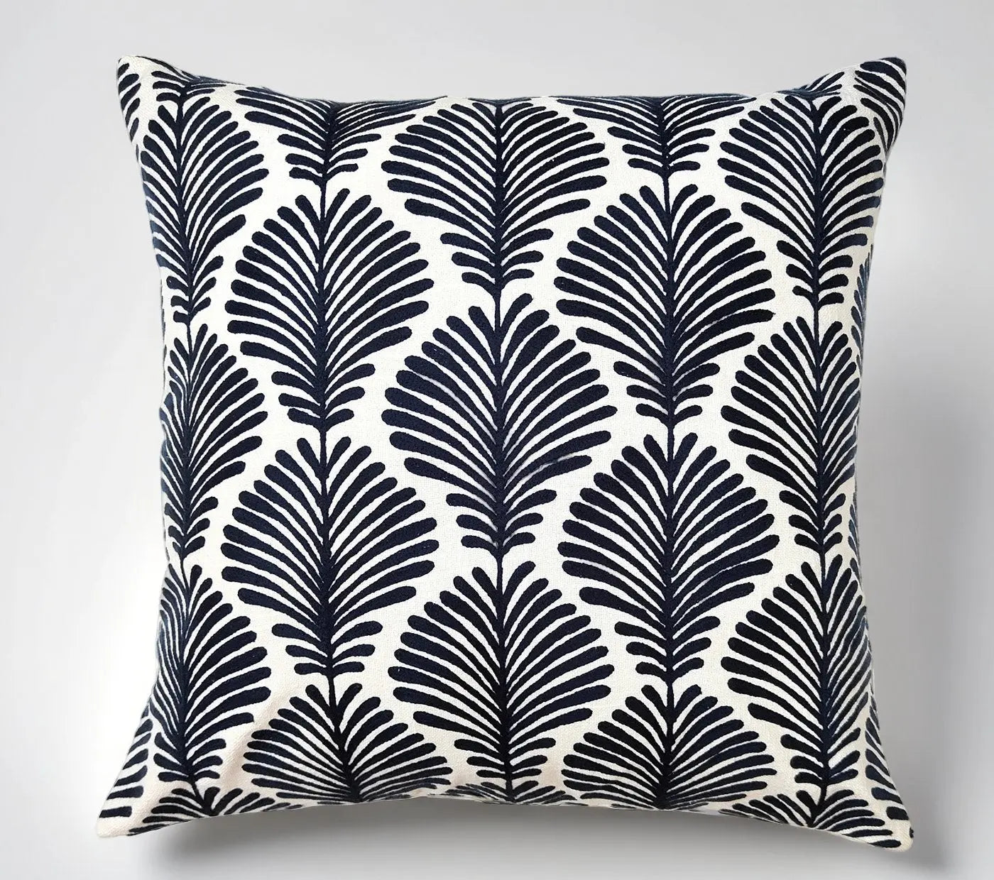 Blue Ferns Embroidered Cushion Cover Size 50X50Cms House of Omaya