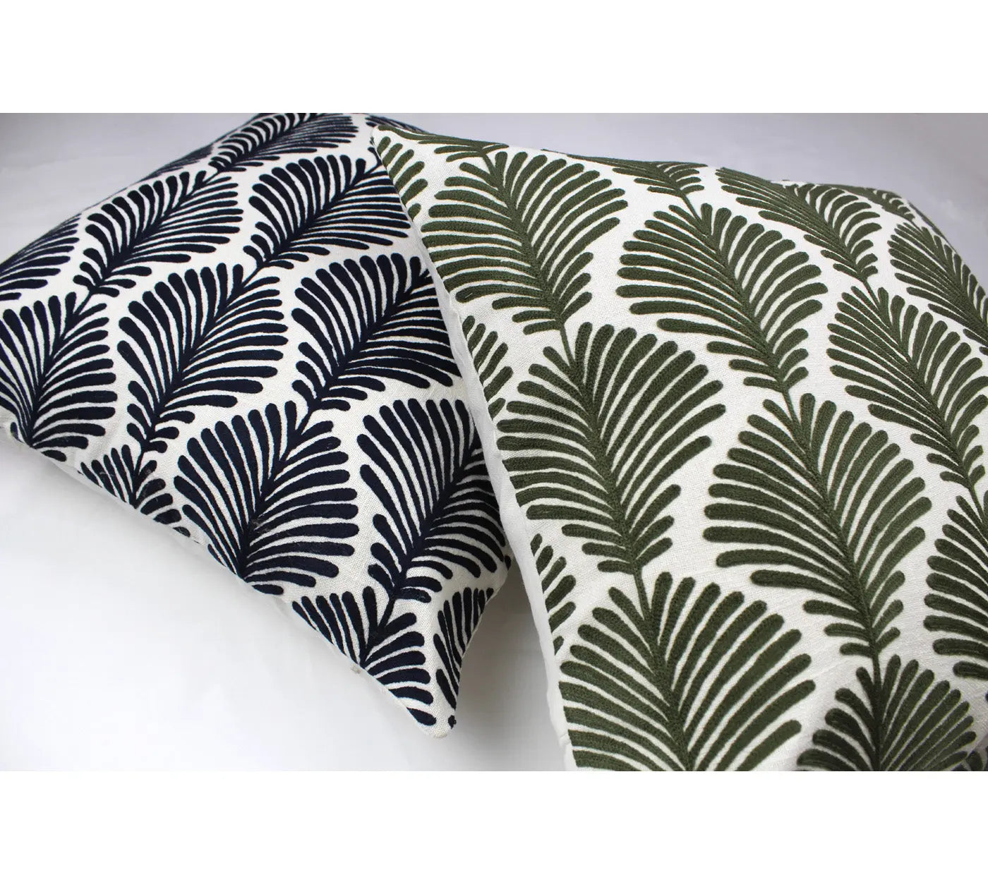 Blue Ferns Embroidered Cushion Cover Size 50X50Cms House of Omaya