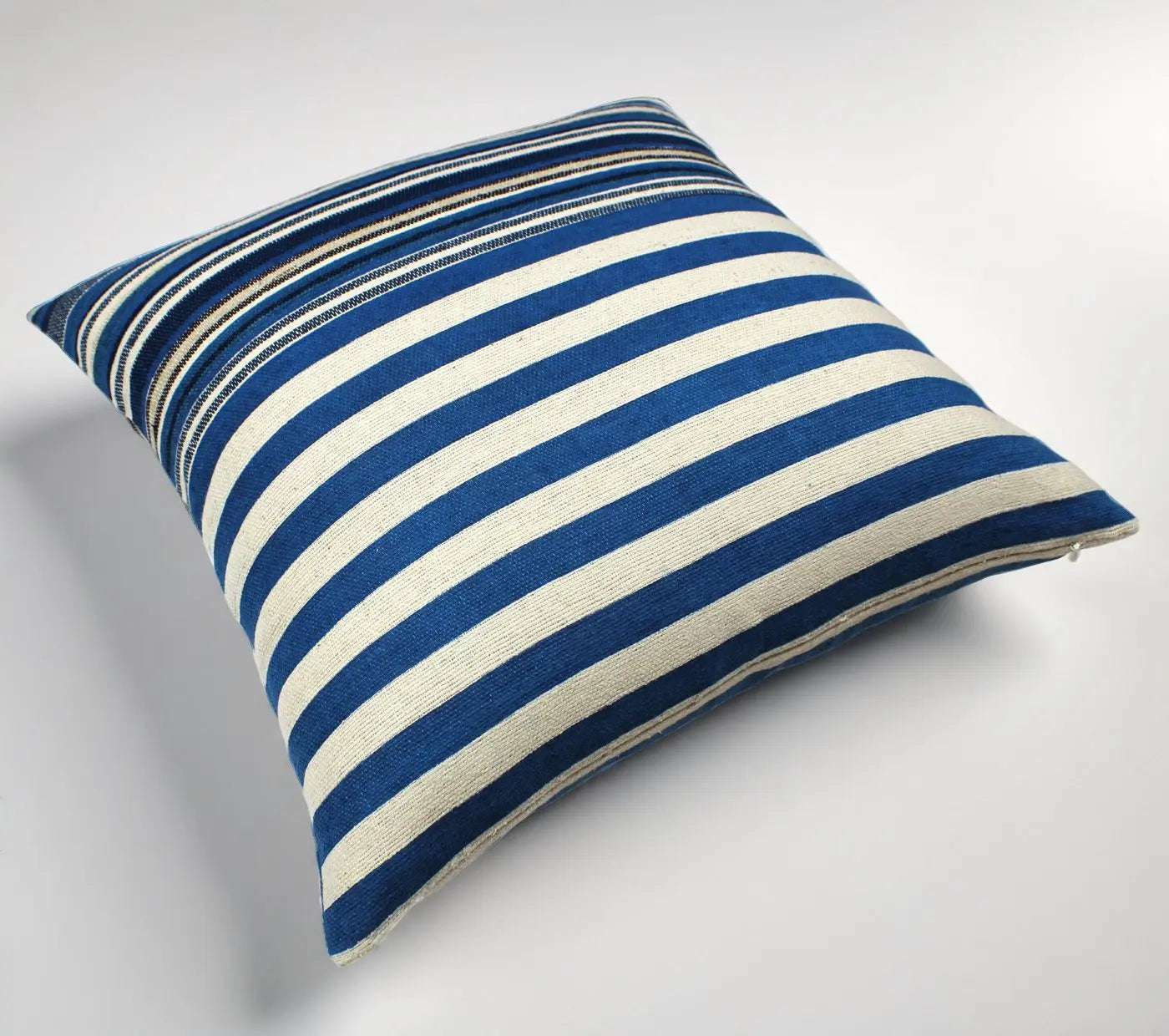 Handloom Woven Blue Striped Cushion Cover Size 45X45Cms House of Omaya