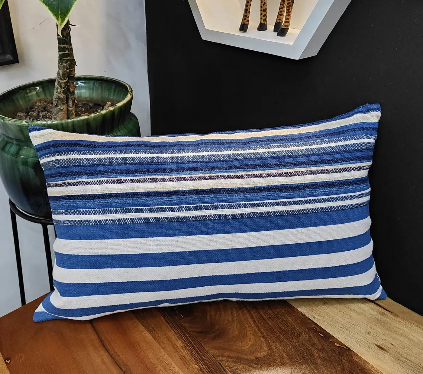 Handloom Woven Blue Striped Cushion Cover Size 30X50Cms House of Omaya