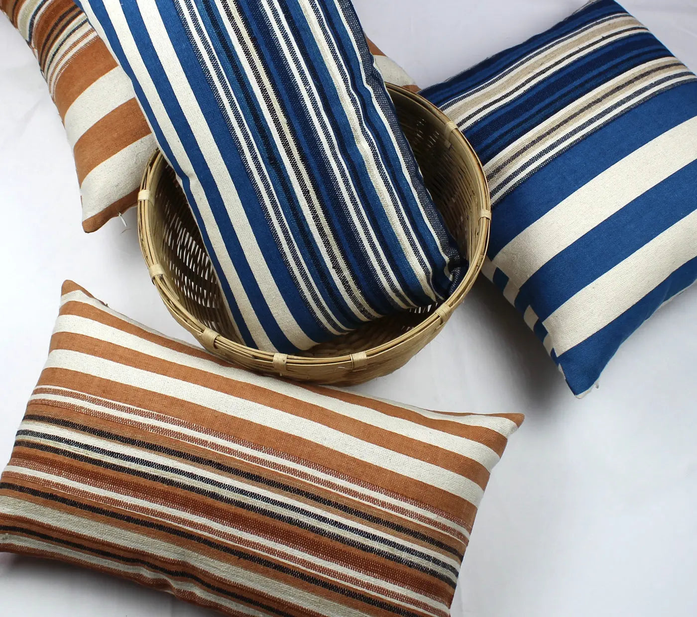 Handloom Woven Blue Striped Cushion Cover Size 30X50Cms House of Omaya