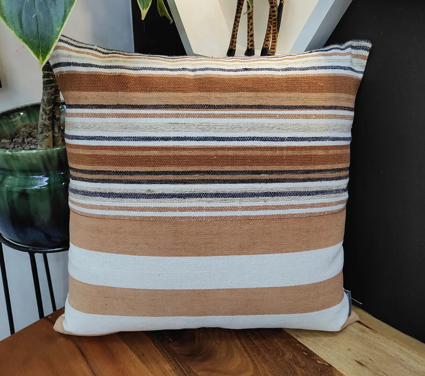 Handloom Woven Rust Striped Cushion Cover Size 45X45Cms House of Omaya