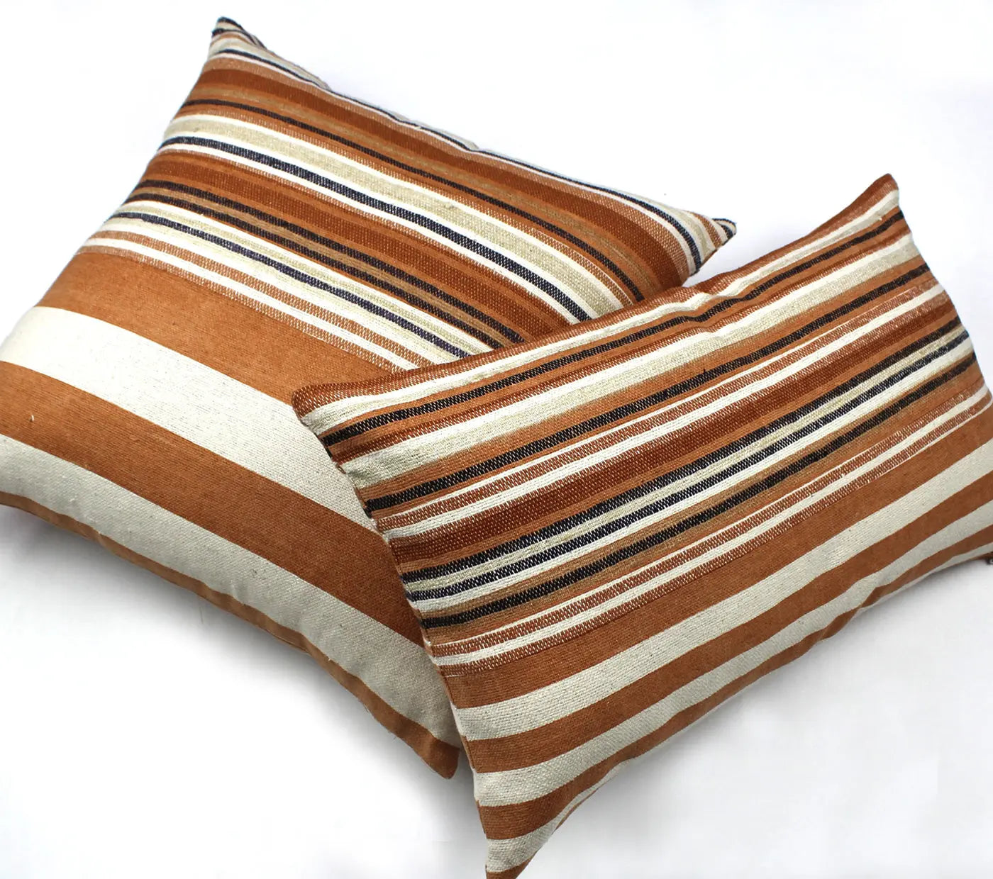 Handloom Woven Rust Striped Cushion Cover Size 45X45Cms House of Omaya