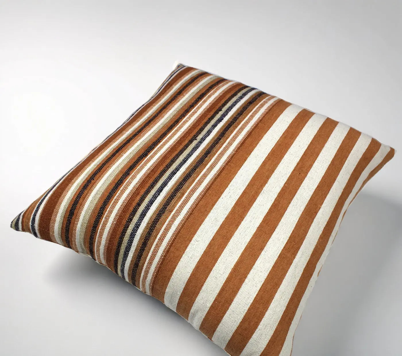 Handloom Woven Rust Striped Cushion Cover Size 45X45Cms House of Omaya