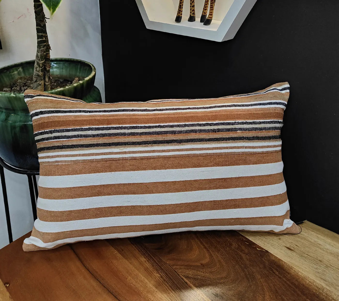 Handloom Woven Rust Striped Cushion Cover Size 30X50Cms House of Omaya