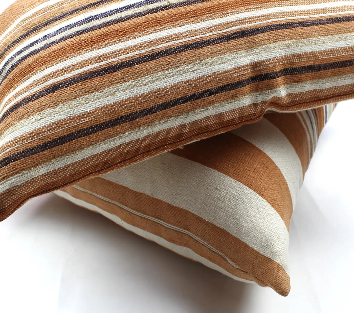 Handloom Woven Rust Striped Cushion Cover Size 30X50Cms House of Omaya