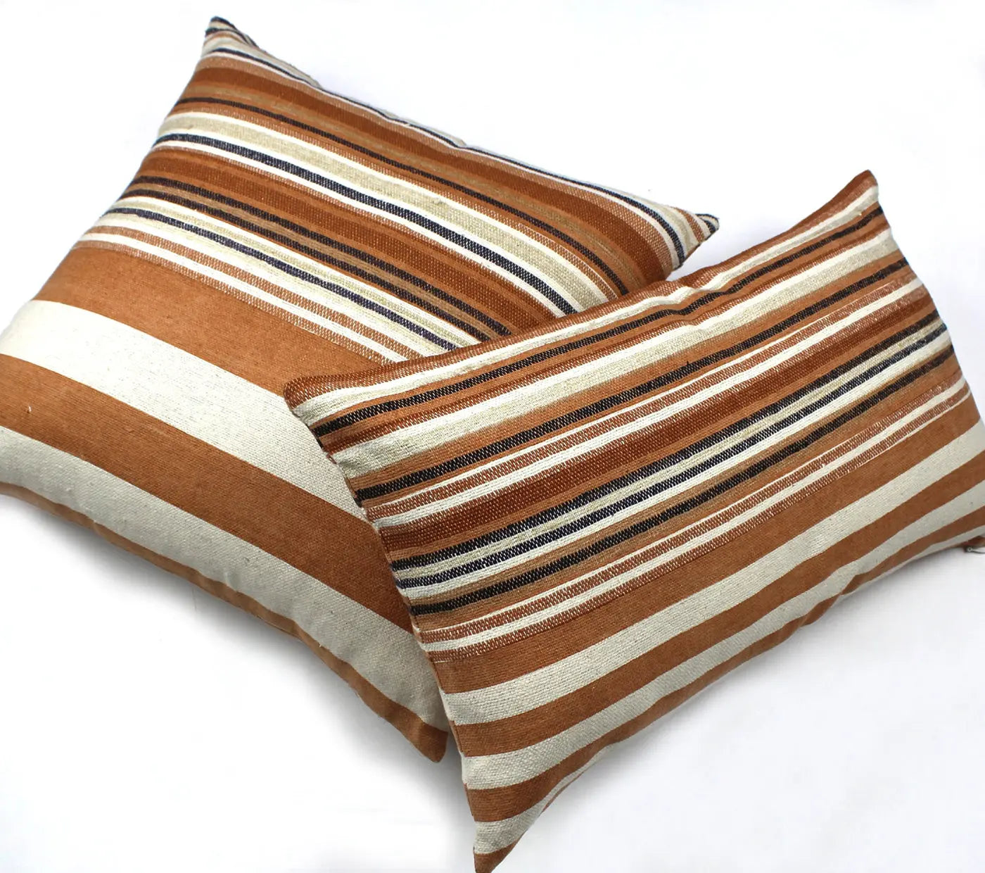 Handloom Woven Rust Striped Cushion Cover Size 30X50Cms House of Omaya