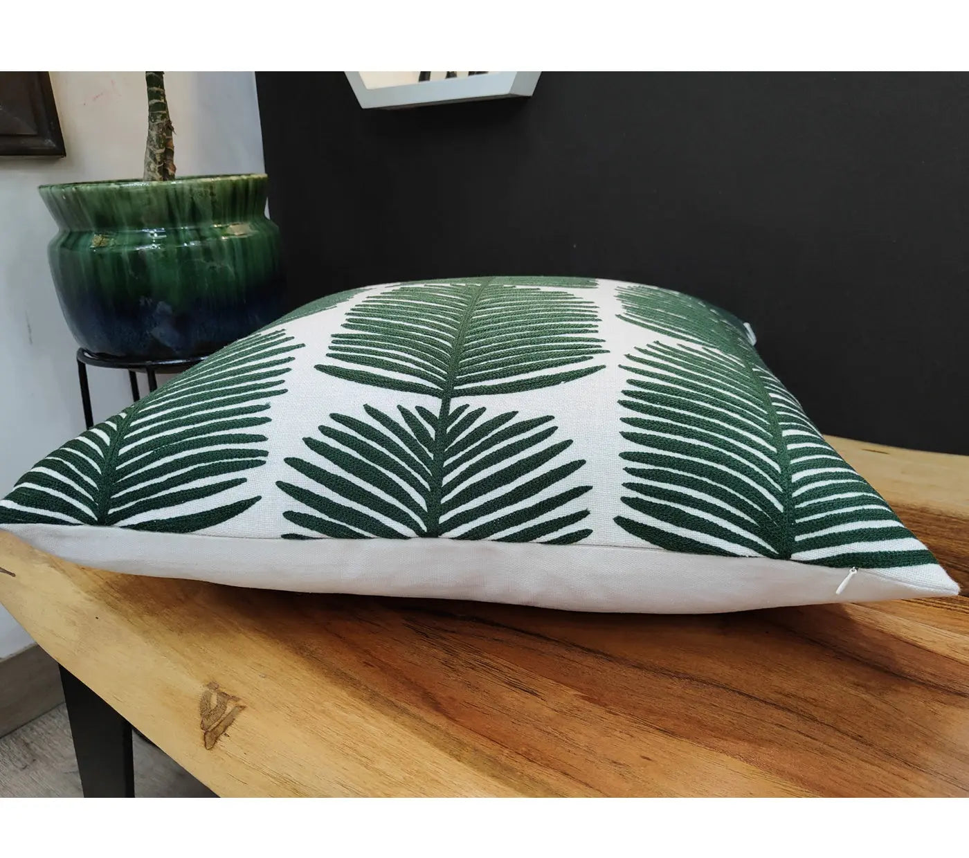 Embroidered Leaves Cotton Cushion Cover Size 50X50Cms House of Omaya