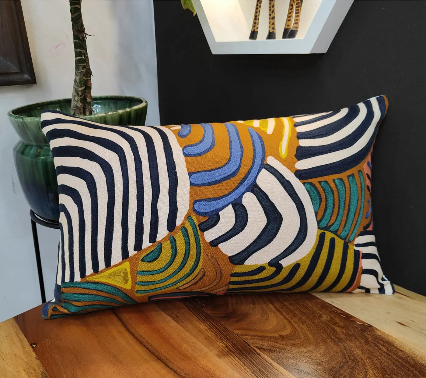 Artistic Printed  Embroidered Cushion Cover Size 30X50Cms House of Omaya