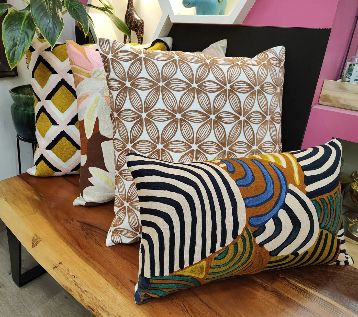 Artistic Printed  Embroidered Cushion Cover Size 30X50Cms House of Omaya