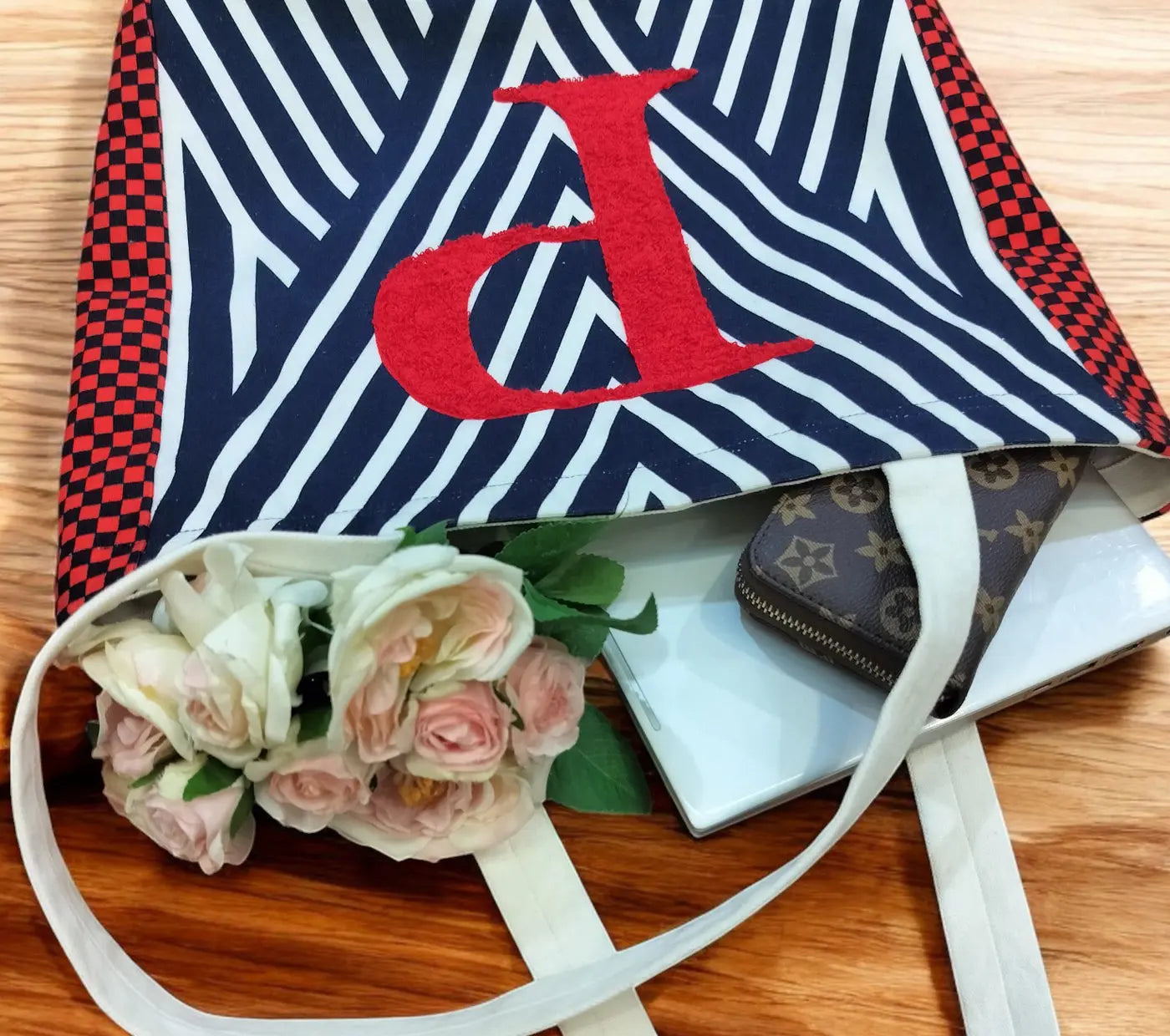 House of Omaya Printed Customizable Embroidery Name Initial Canvas Tote bag 34x36 cm. Personalized tote bag Name Initial tote bag Product vendor