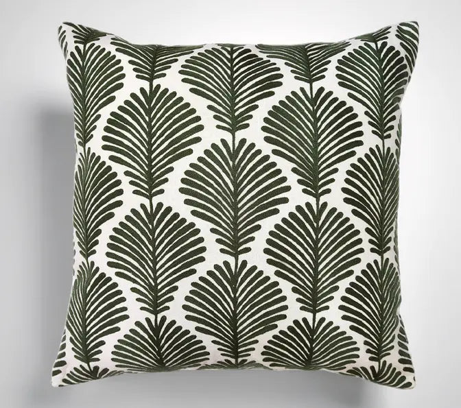Olive Ferns Embroidered Cushion Cover Size 50X50Cms House of Omaya