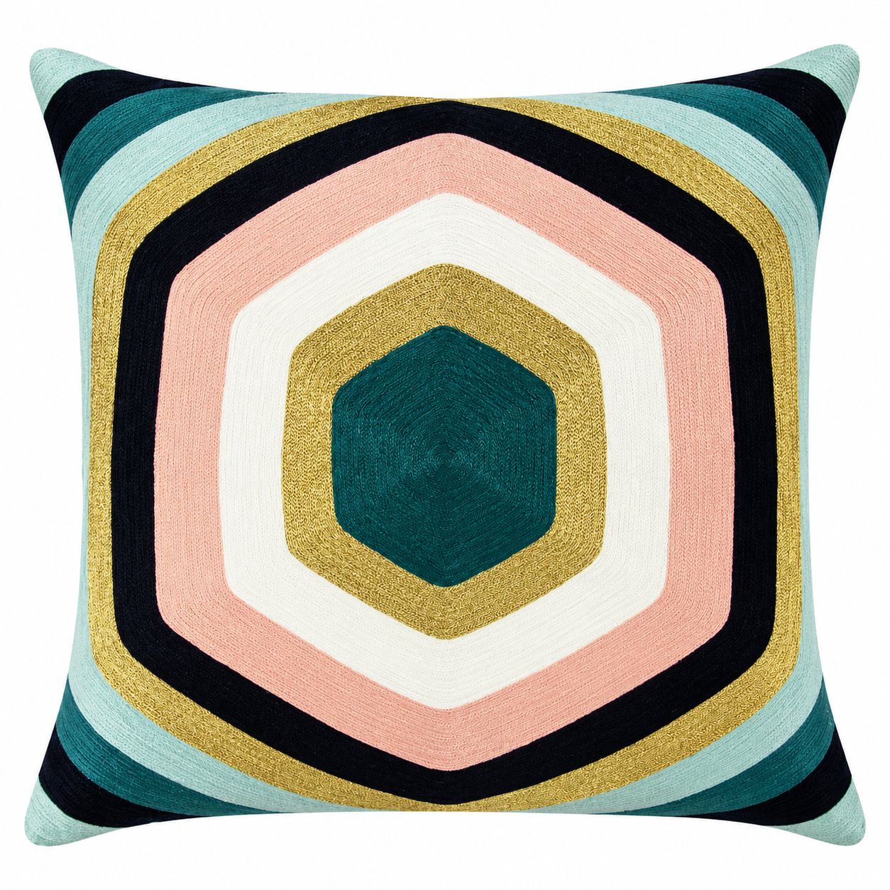 Curved Hexagon Embroidered Cushion Cover Size 50X50Cms