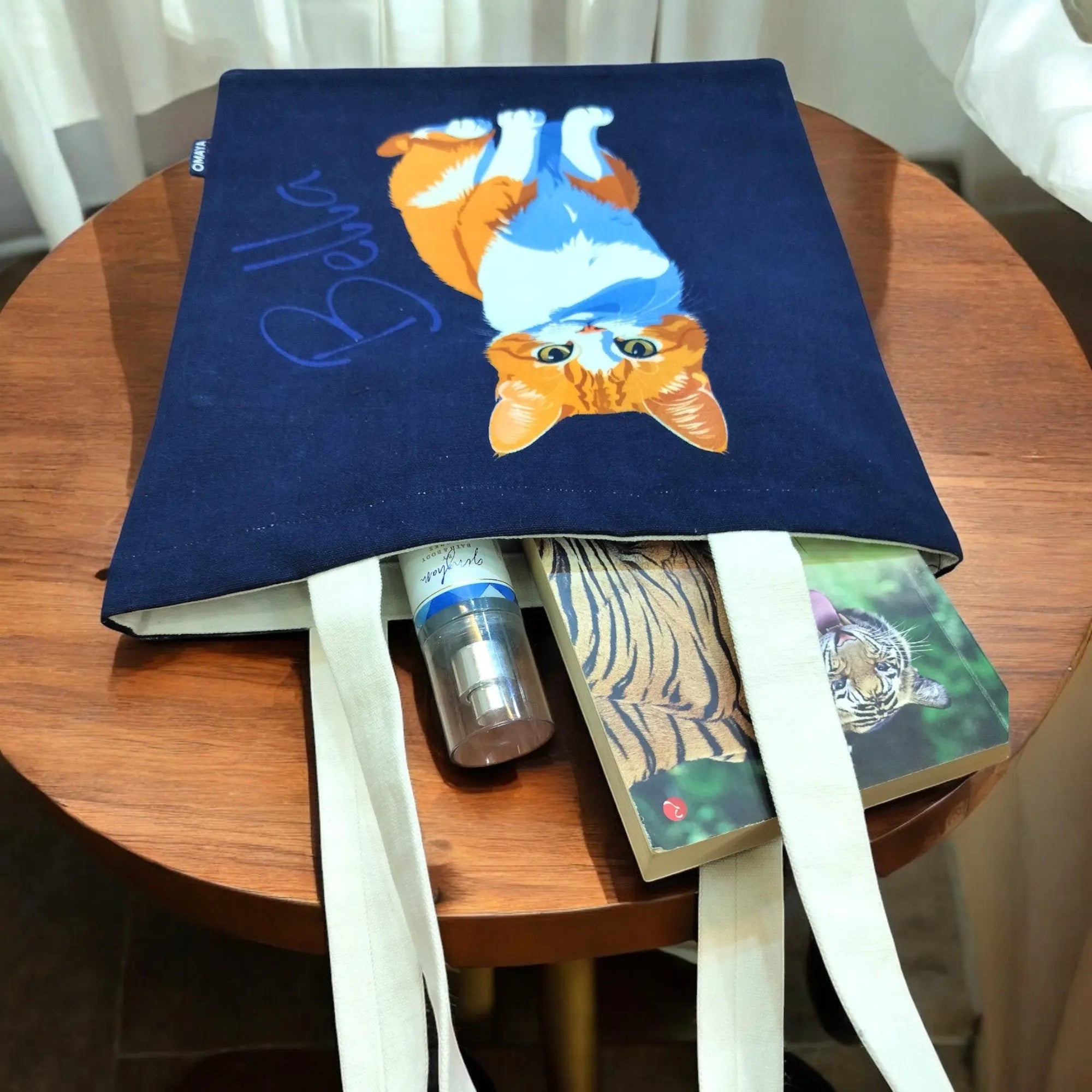 House of Omaya Cotton Canvas "Personalized Cat Print Tote Bag - Bella Design" Product vendor