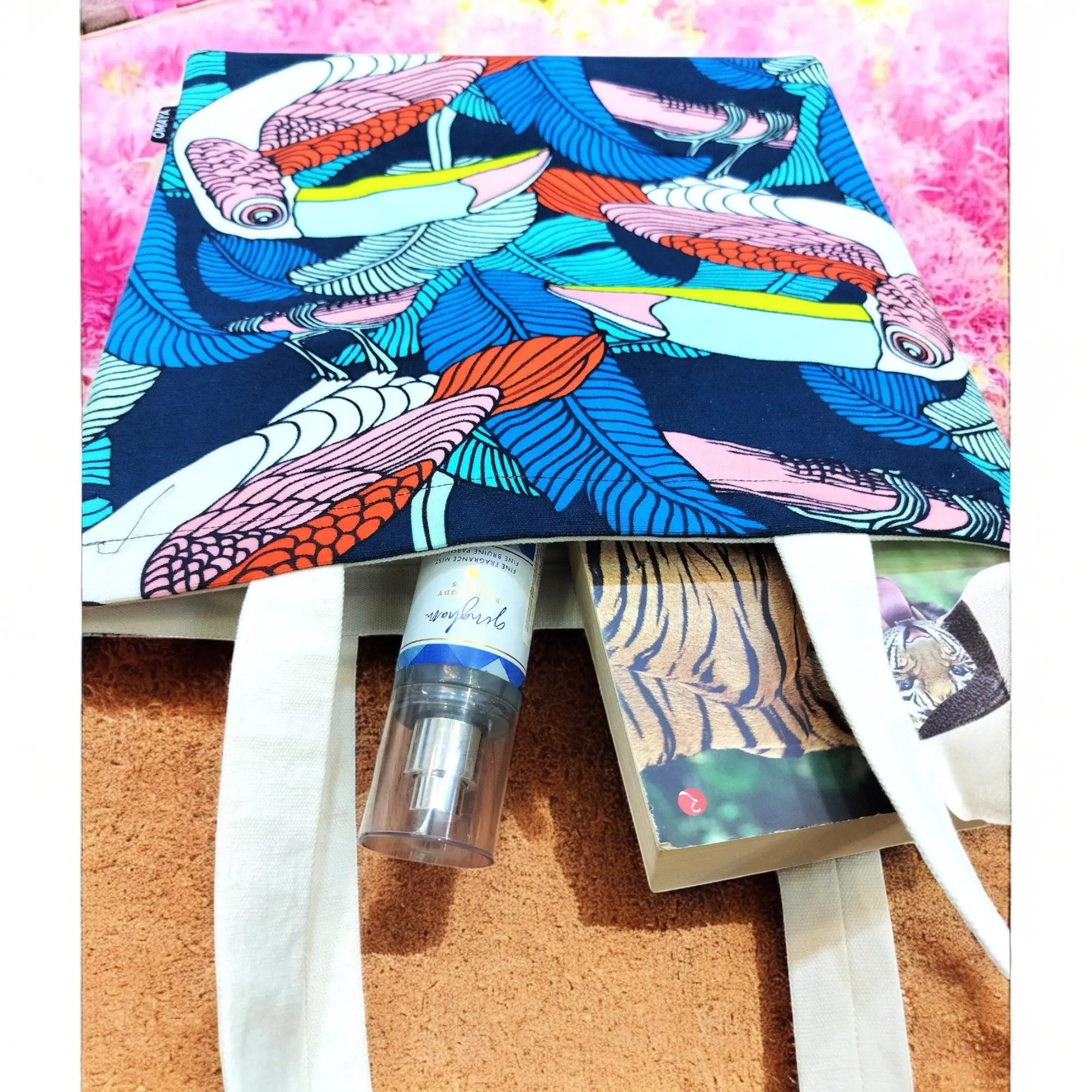 House of Omaya Cotton Canvas Toucan Printed Tote Bag Size 34X36 Cms. Product vendor