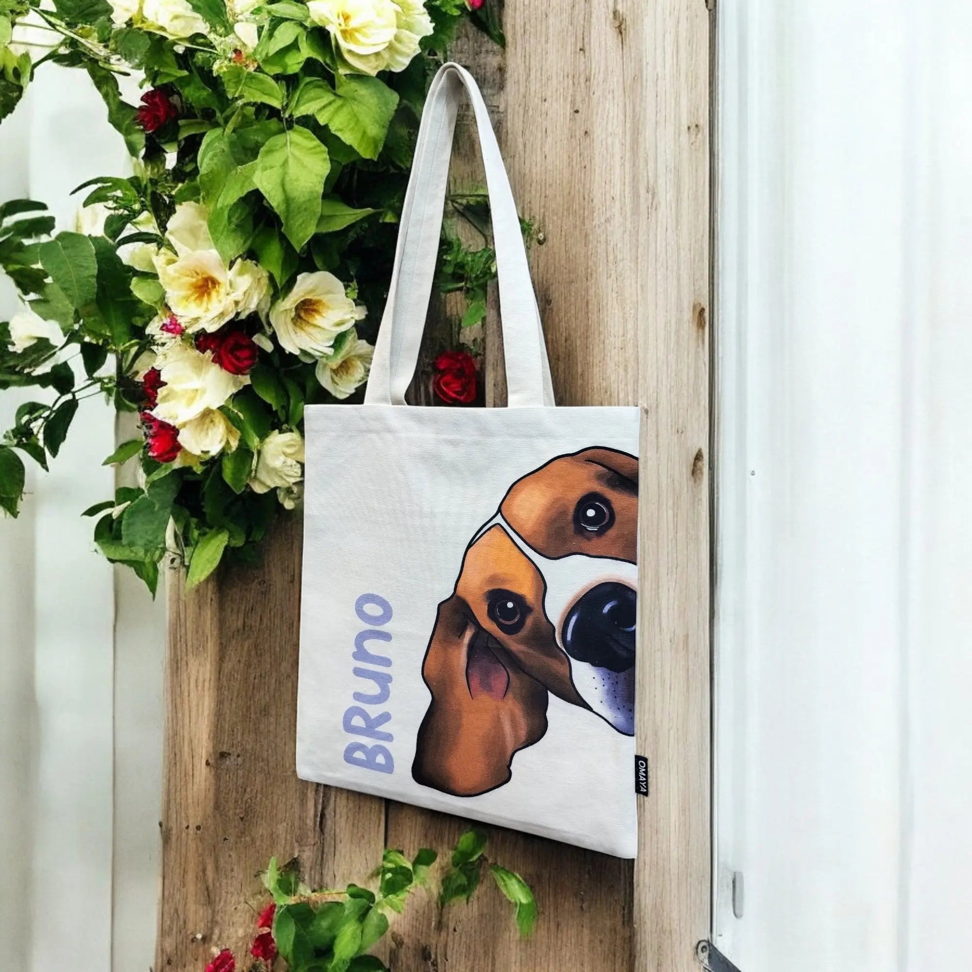 "Personalized Beagle Peek Tote – Bruno Edition" Size - 34X36 Product vendor