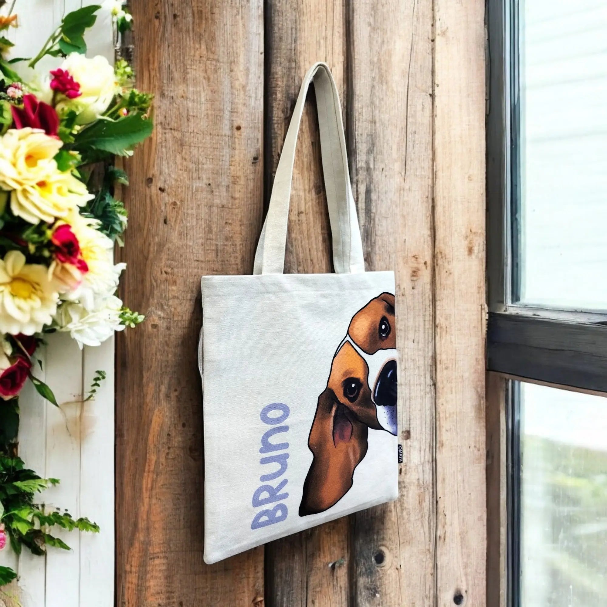"Personalized Beagle Peek Tote – Bruno Edition" Size - 34X36 Product vendor