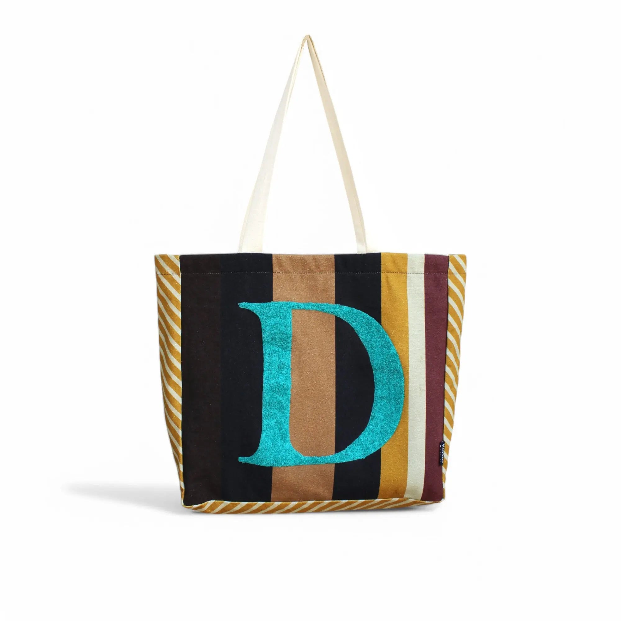 House of Omaya ( D )Alphabet Printed Customizable Embroidery Name Initial Canvas Tote bag 34x36 cm. Personalized tote bag Name Initial tote bag - 