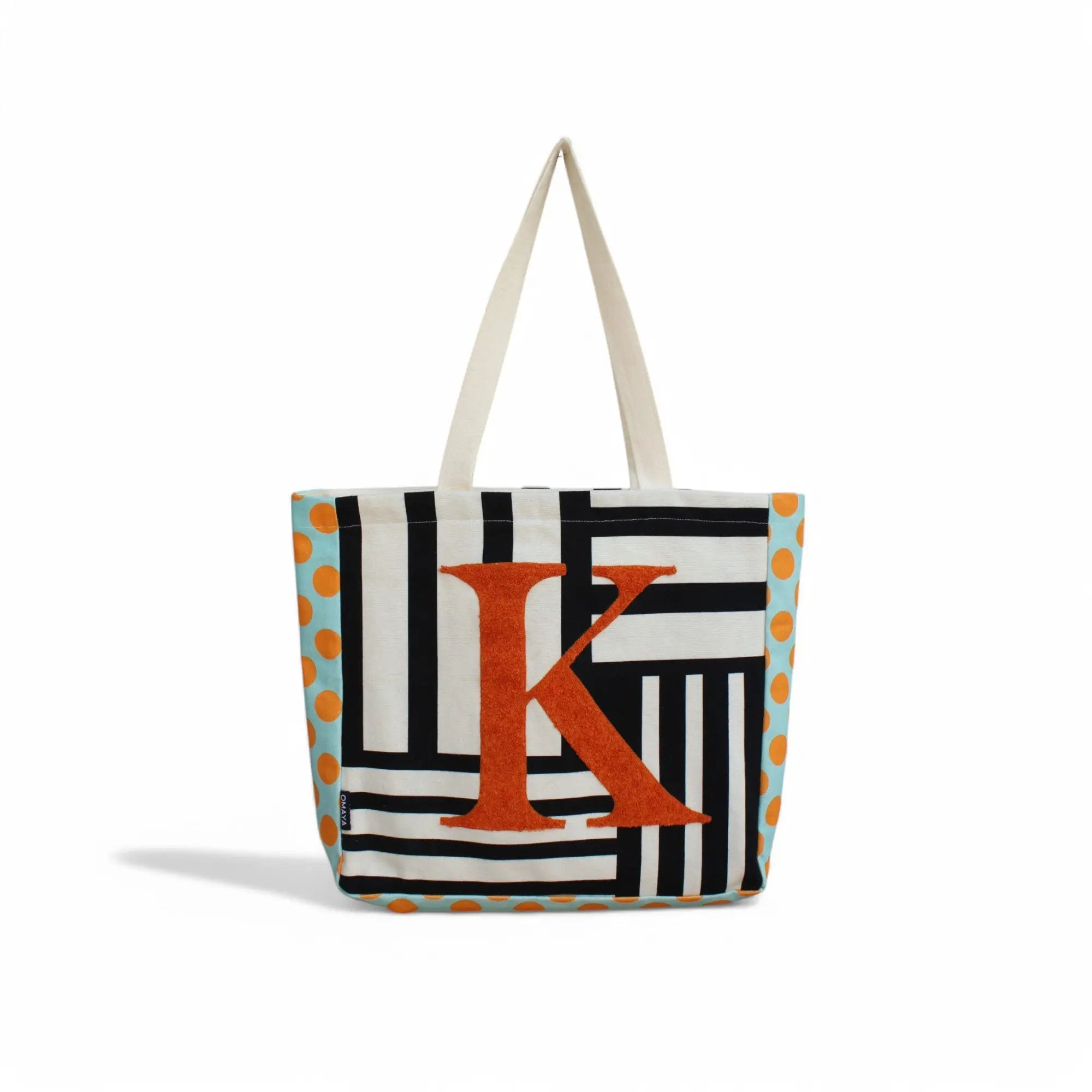 House of Omaya ( K )Alphabet Printed Customizable Embroidery Name Initial Canvas Tote bag 34x36 cm. Personalized tote bag Name Initial tote bag Product vendor