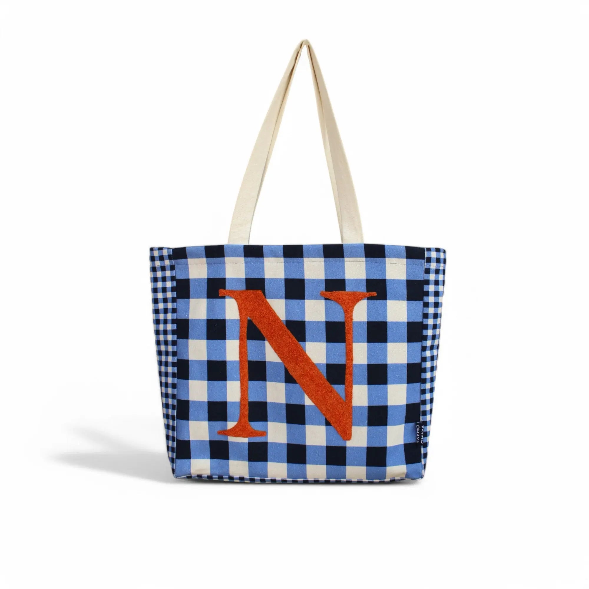 House of Omaya ( N )Alphabet Printed Customizable Embroidery Name Initial Canvas Tote bag 34x36 cm. Personalized tote bag Name Initial tote bag Product vendor