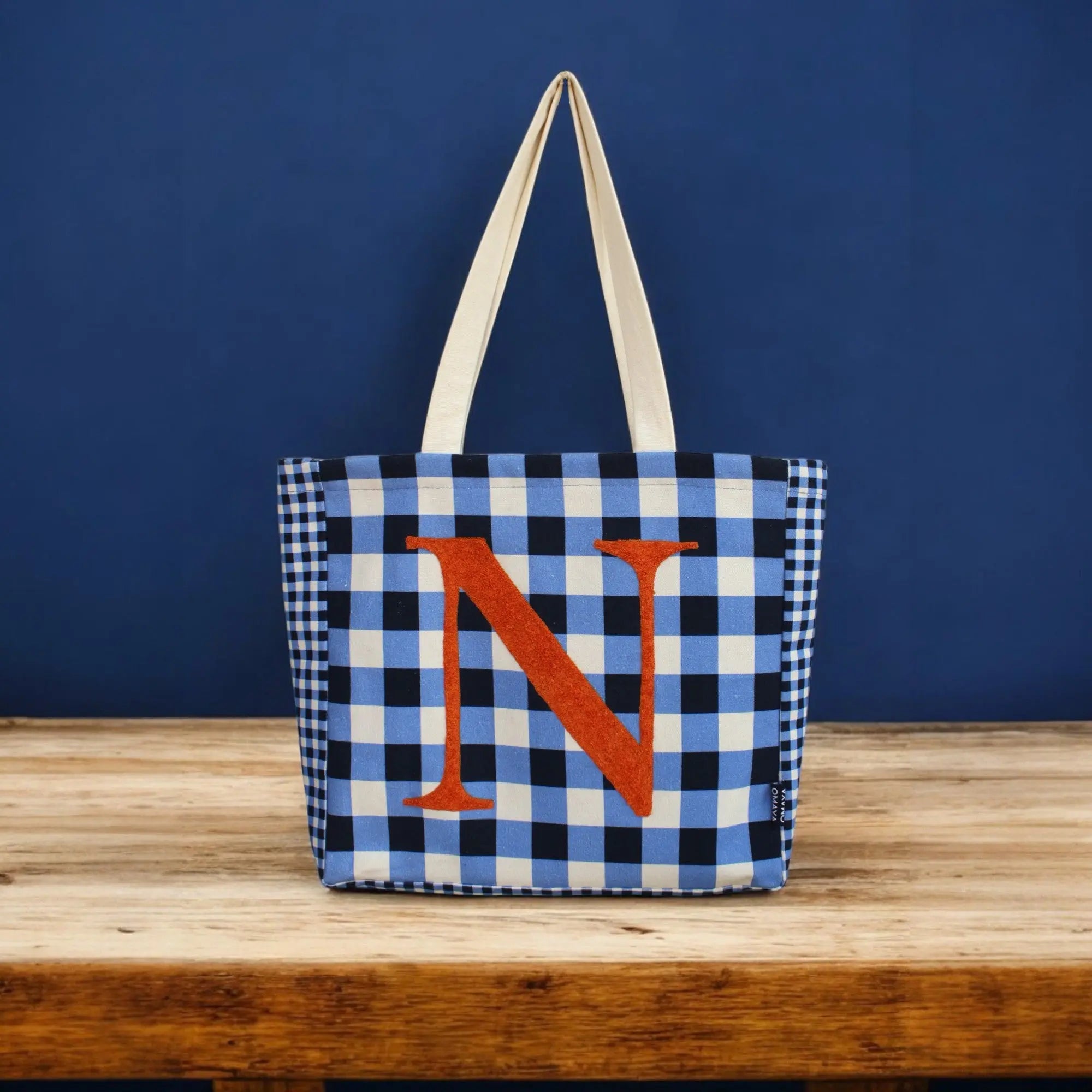 House of Omaya ( N )Alphabet Printed Customizable Embroidery Name Initial Canvas Tote bag 34x36 cm. Personalized tote bag Name Initial tote bag Product vendor