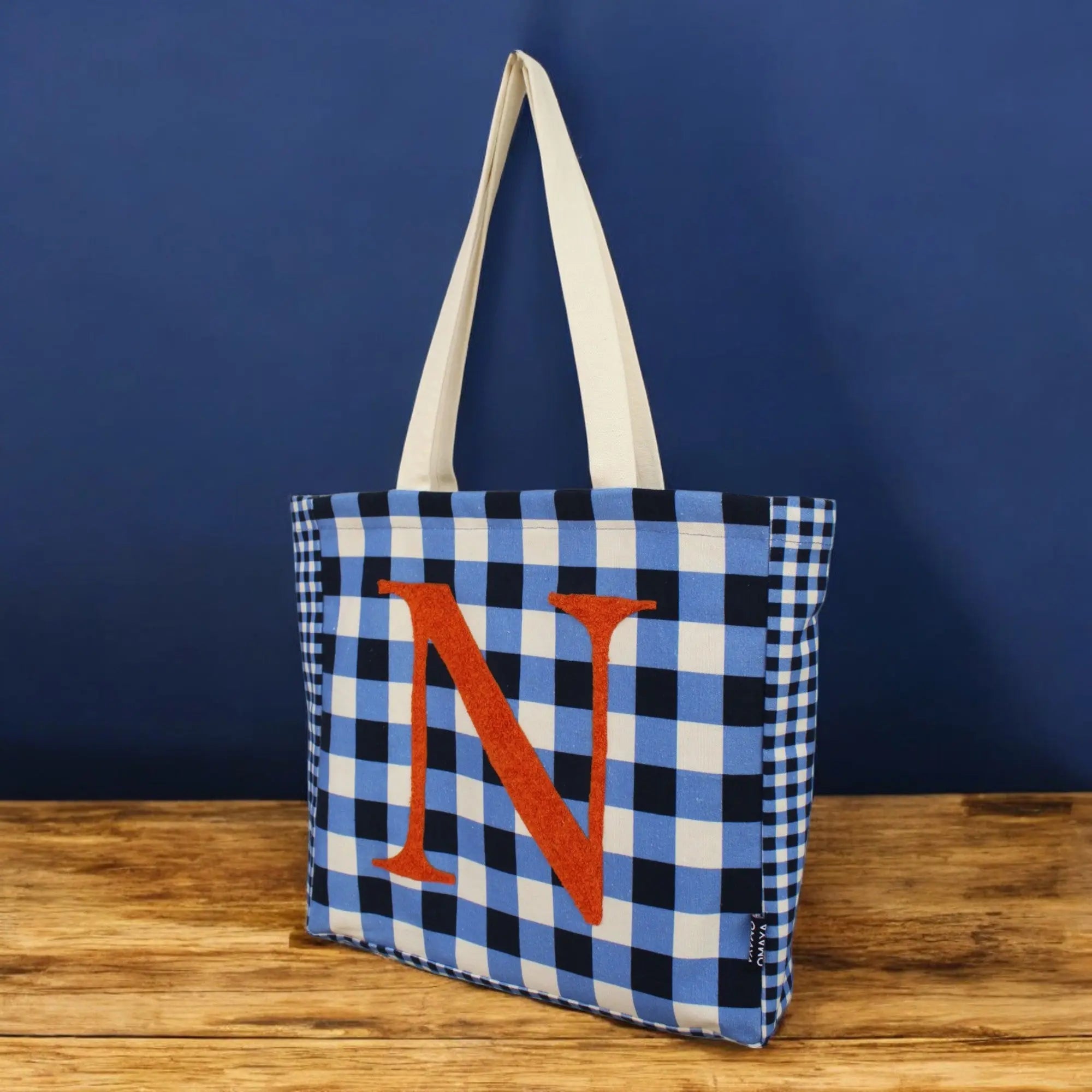 House of Omaya ( N )Alphabet Printed Customizable Embroidery Name Initial Canvas Tote bag 34x36 cm. Personalized tote bag Name Initial tote bag Product vendor