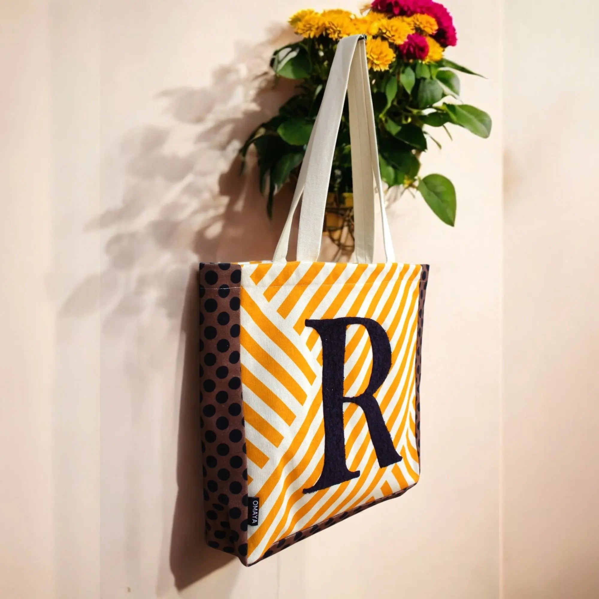 House of Omaya ( R )Alphabet Printed Customizable Embroidery Name Initial Canvas Tote bag 34x36 cm. Personalized tote bag Name Initial tote bag Product vendor