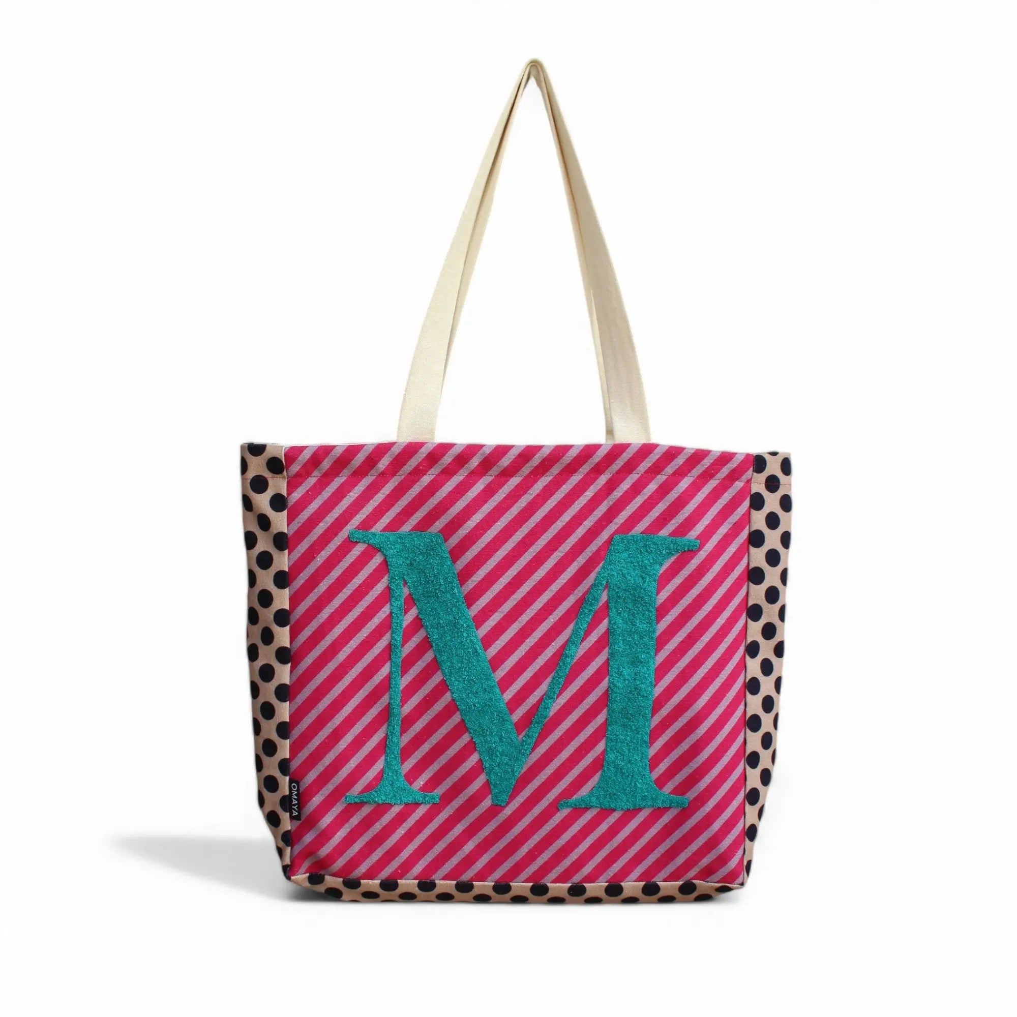 House of Omaya ( M )Alphabet Printed Customizable Embroidery Name Initial Canvas Tote bag 34x36 cm. Personalized tote bag Name Initial tote bag Product vendor