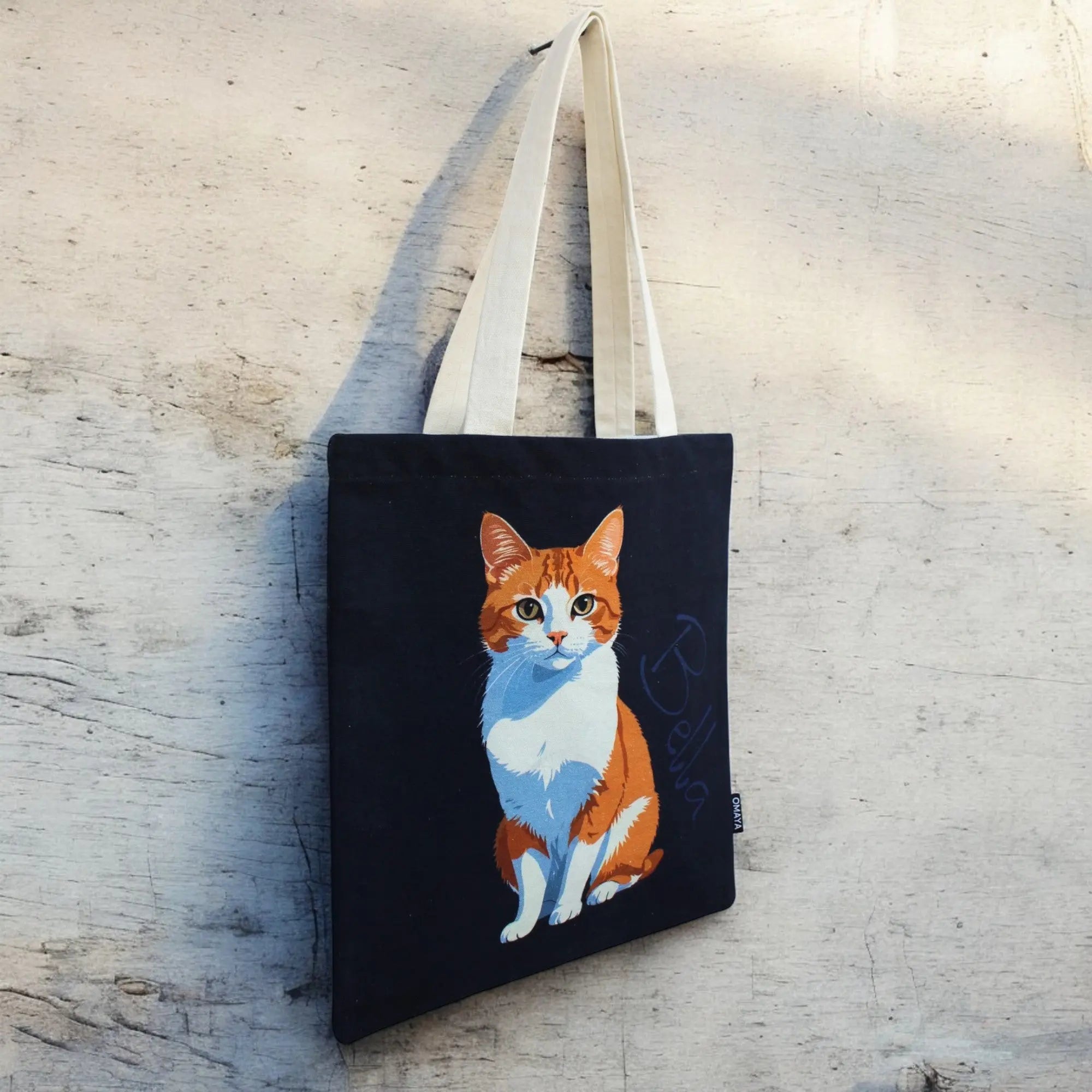 House of Omaya Cotton Canvas "Personalized Cat Print Tote Bag - Bella Design" Product vendor
