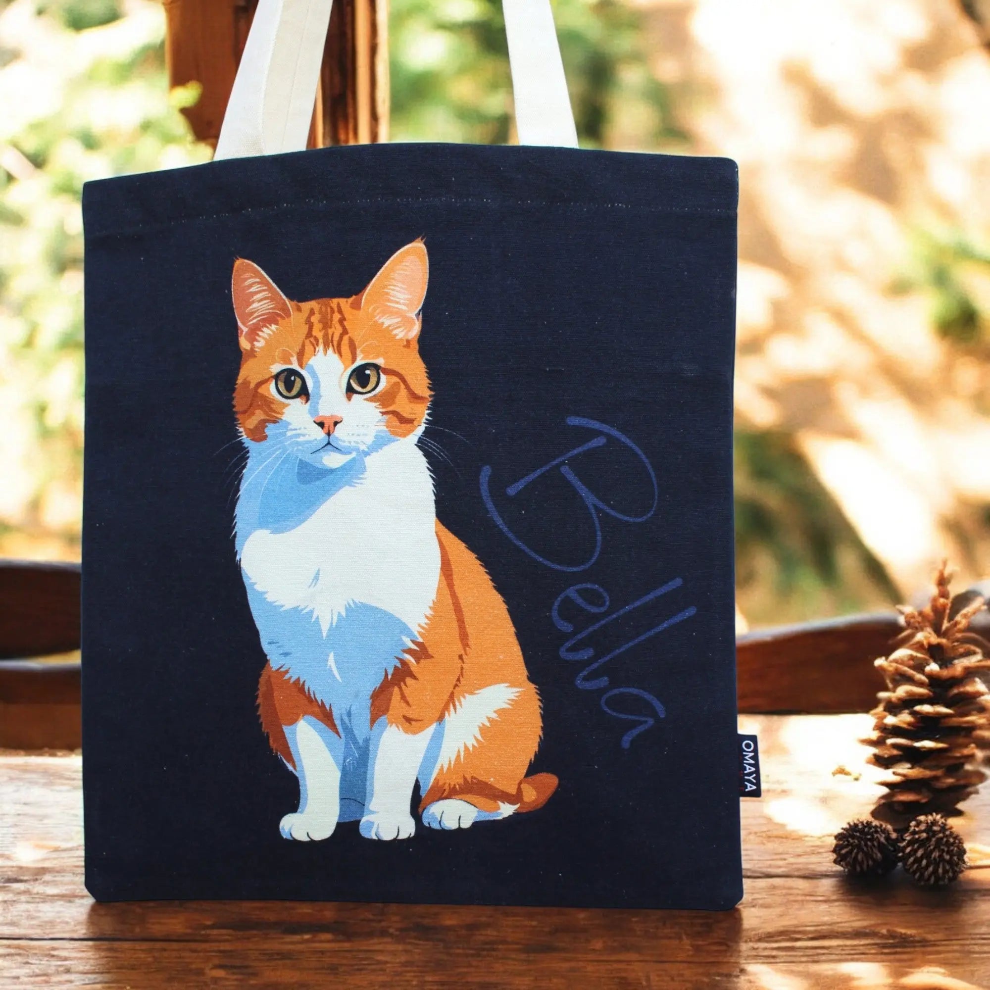 House of Omaya Cotton Canvas "Personalized Cat Print Tote Bag - Bella Design" Product vendor