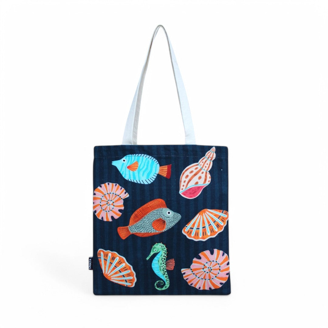 Ocean Treasures Tote Bag – Playful Marine Life Design Cotton Canvas Tote Bag 34x36 Cms