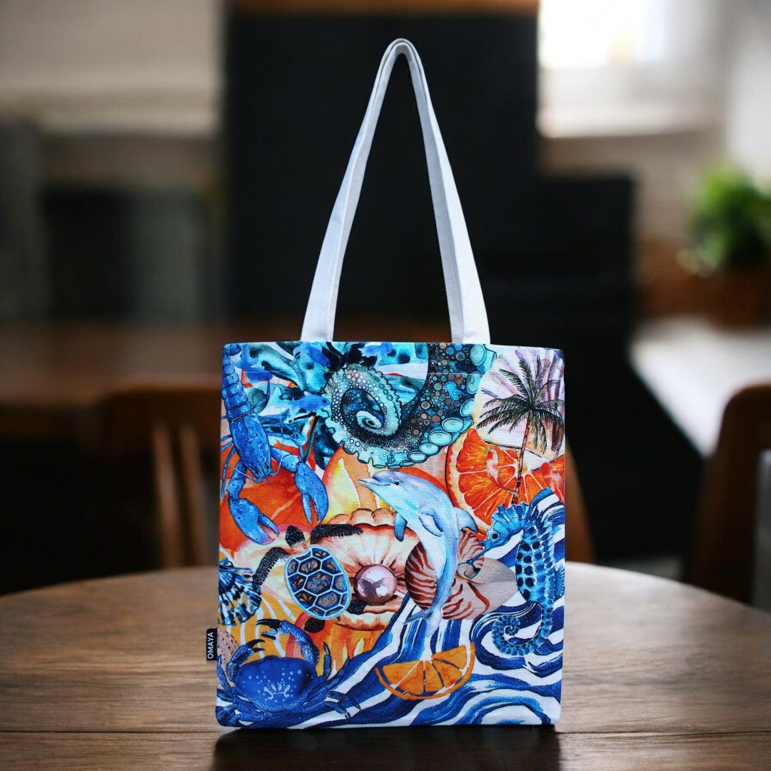 Marine Paradise Tote Bag – Vibrant Ocean Life Design Cotton Canvas Tote Bag 34x36 Cms