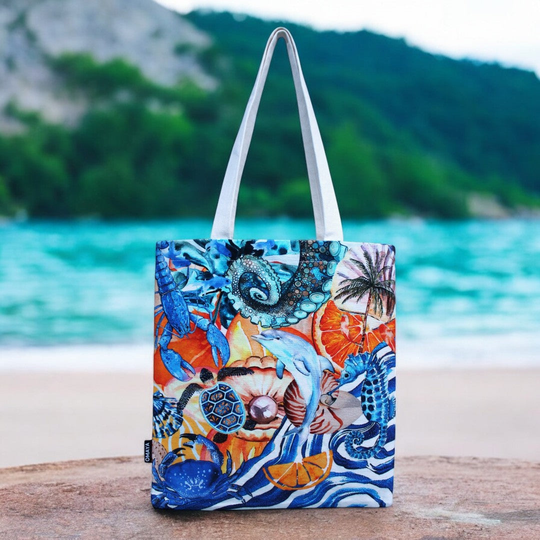 Marine Paradise Tote Bag – Vibrant Ocean Life Design Cotton Canvas Tote Bag 34x36 Cms