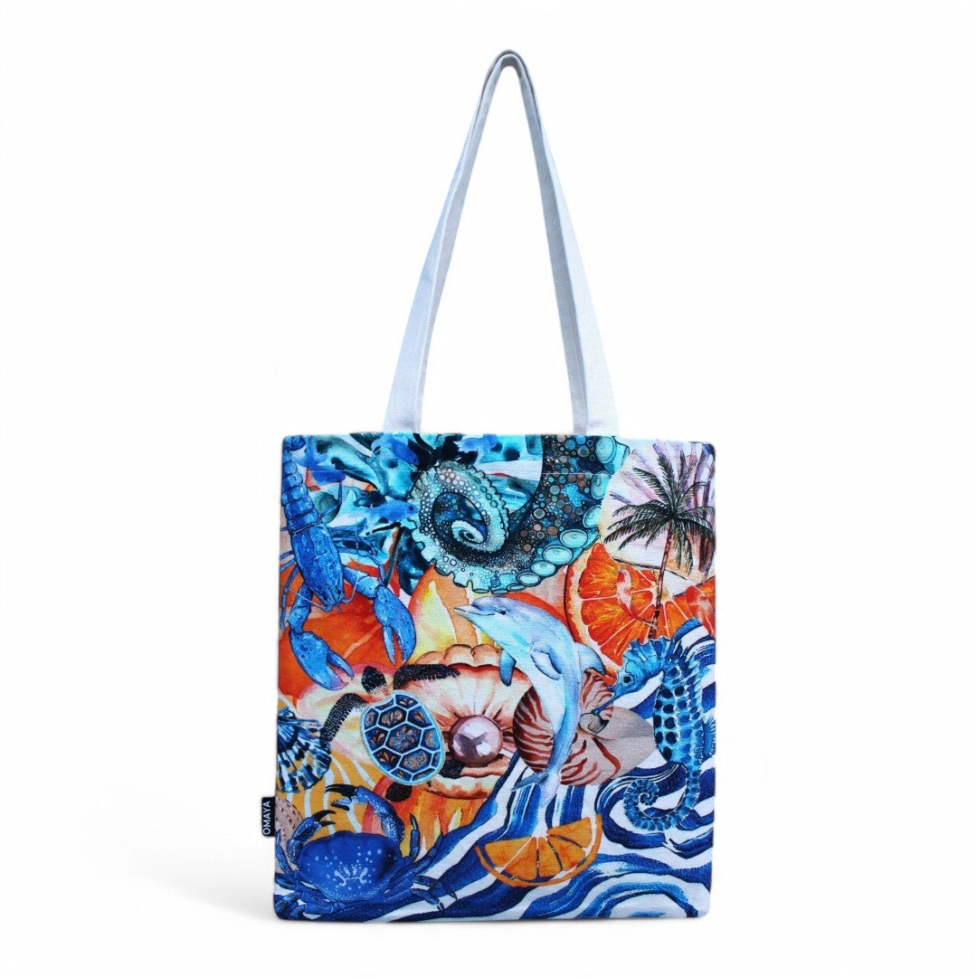 Marine Paradise Tote Bag – Vibrant Ocean Life Design Cotton Canvas Tote Bag 34x36 Cms