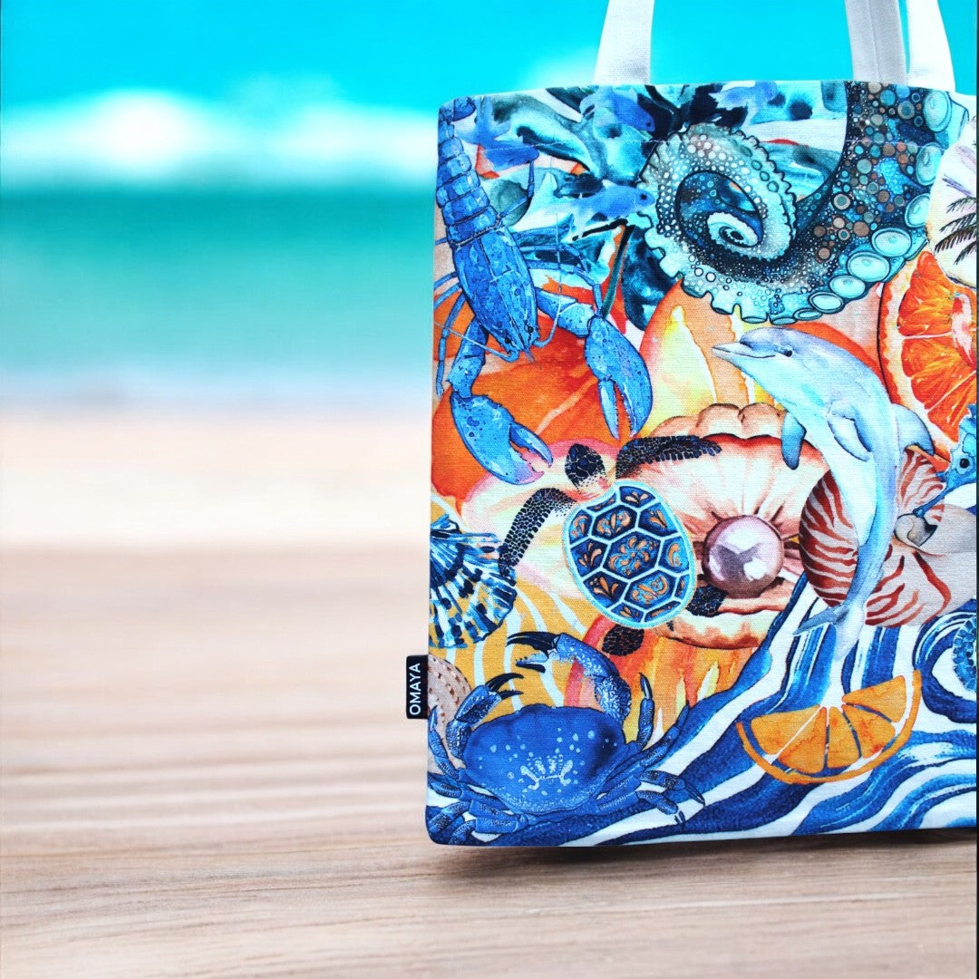Marine Paradise Tote Bag – Vibrant Ocean Life Design Cotton Canvas Tote Bag 34x36 Cms