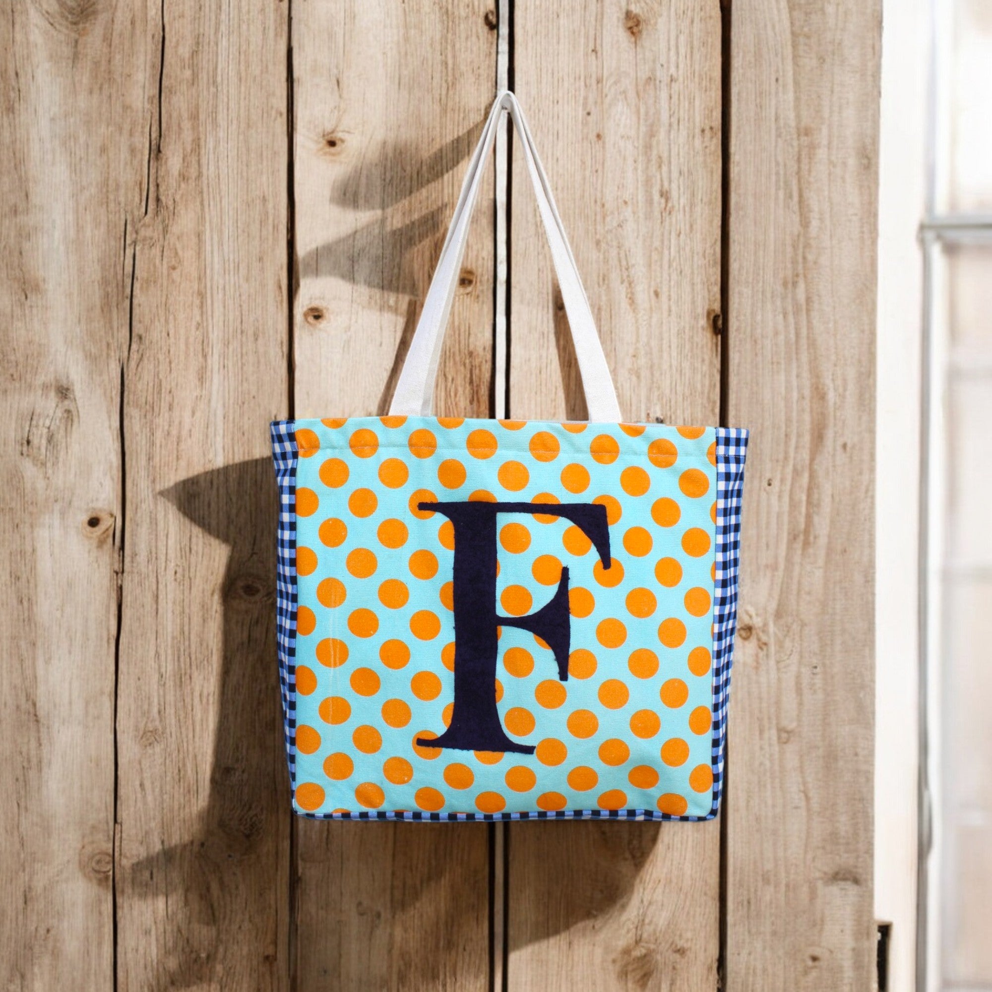 House of Omaya (F) Polka Dot Personalized Canvas Tote Bag – Trendy & Spacious Everyday Carry
